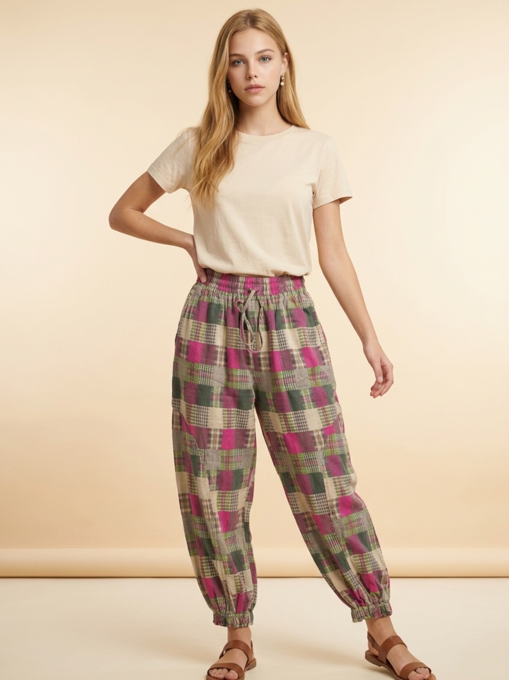 GiGiO Plaid Drawstring Jogger Pants